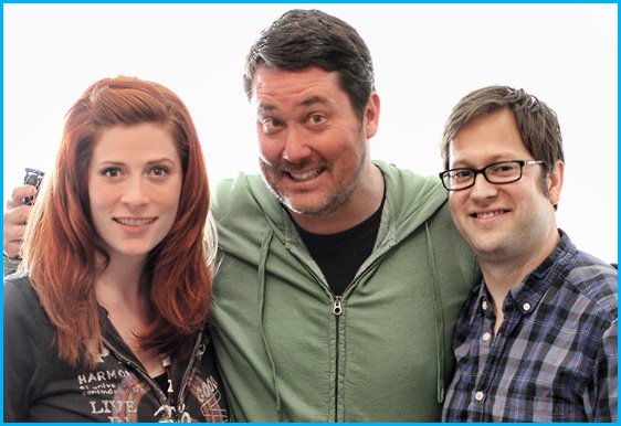 Hosts Vanessa Ragland and Cole Stratton with Doug Benson