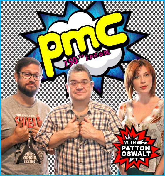 Patton Oswalt with hosts Cole Stratton and Vanessa Ragland