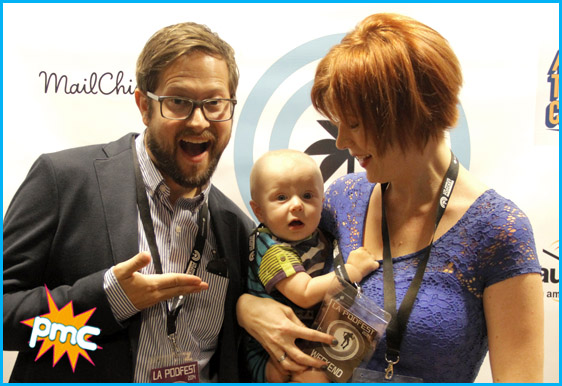 Hosts Vanessa Ragland and Cole Stratton with little Oliver at the LA Podfest! 