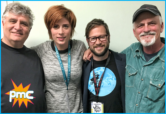 Maurice LaMarche and Rob Paulsen with hosts Vanessa Ragland and Cole Stratton